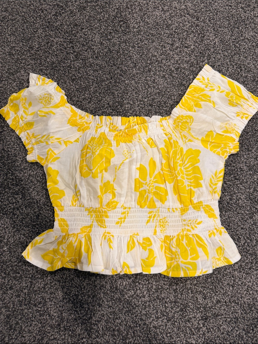 Yellow Floral Off-Shoulder Smocked Crop Top